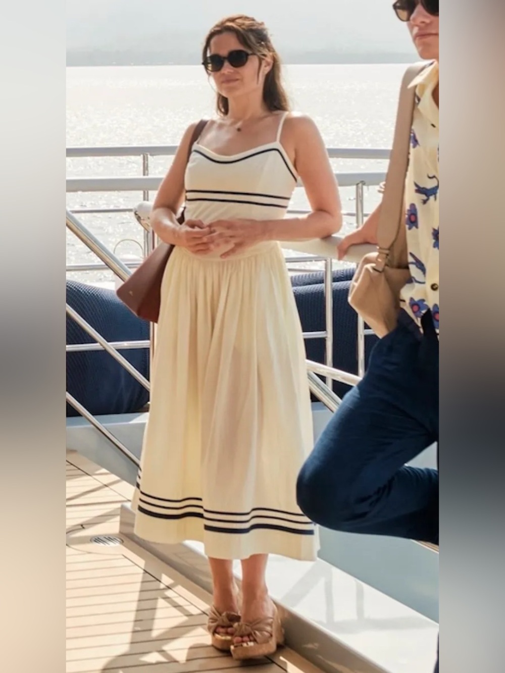 Moon River White Striped Sleeveless Flared Midi Dress size S ( White Lotus Piper - Picture 2 of 7